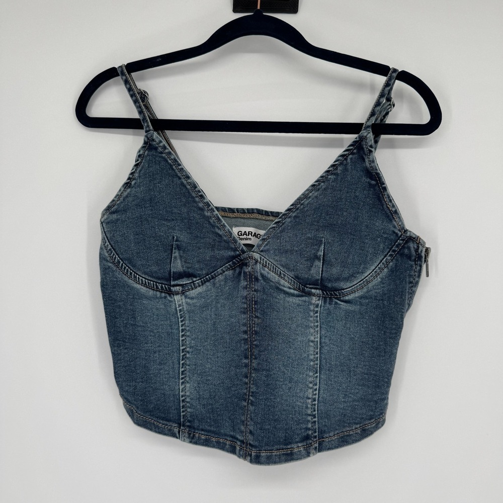 Garage Denim Corset Top M Blue Cropped Bustier Y2K Streetwear Aesthetic